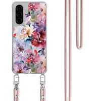 TMK Samsung Galaxy A57 hoesje met rosegoud koord - Bloemen acryl