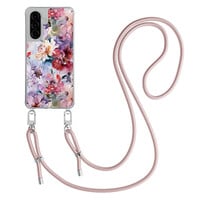 TMK Samsung Galaxy A57 hoesje met rosegoud koord - Bloemen acryl