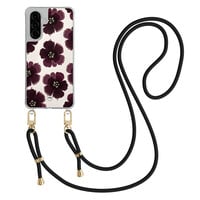 TMK Samsung Galaxy A57 hoesje met zwart koord - Burgundy flowers
