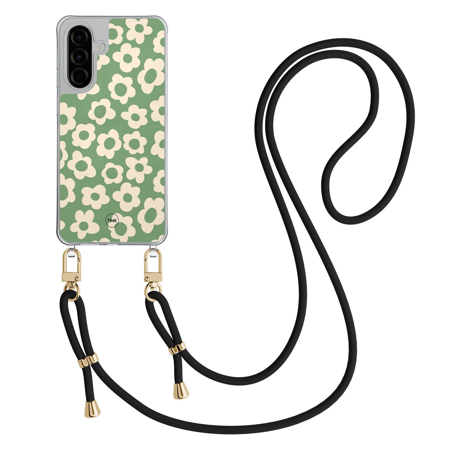 TMK Samsung Galaxy A57 hoesje met zwart koord - Retro cute flowers