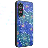 TMK Samsung Galaxy A57 glazen hardcase - Indigo bloemen