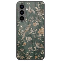 TMK Samsung Galaxy A57 glazen hardcase - Khaki golden flowers