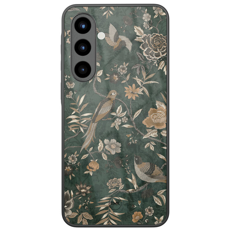 Casevibes Samsung Galaxy A57 glazen hardcase - Khaki golden flowers