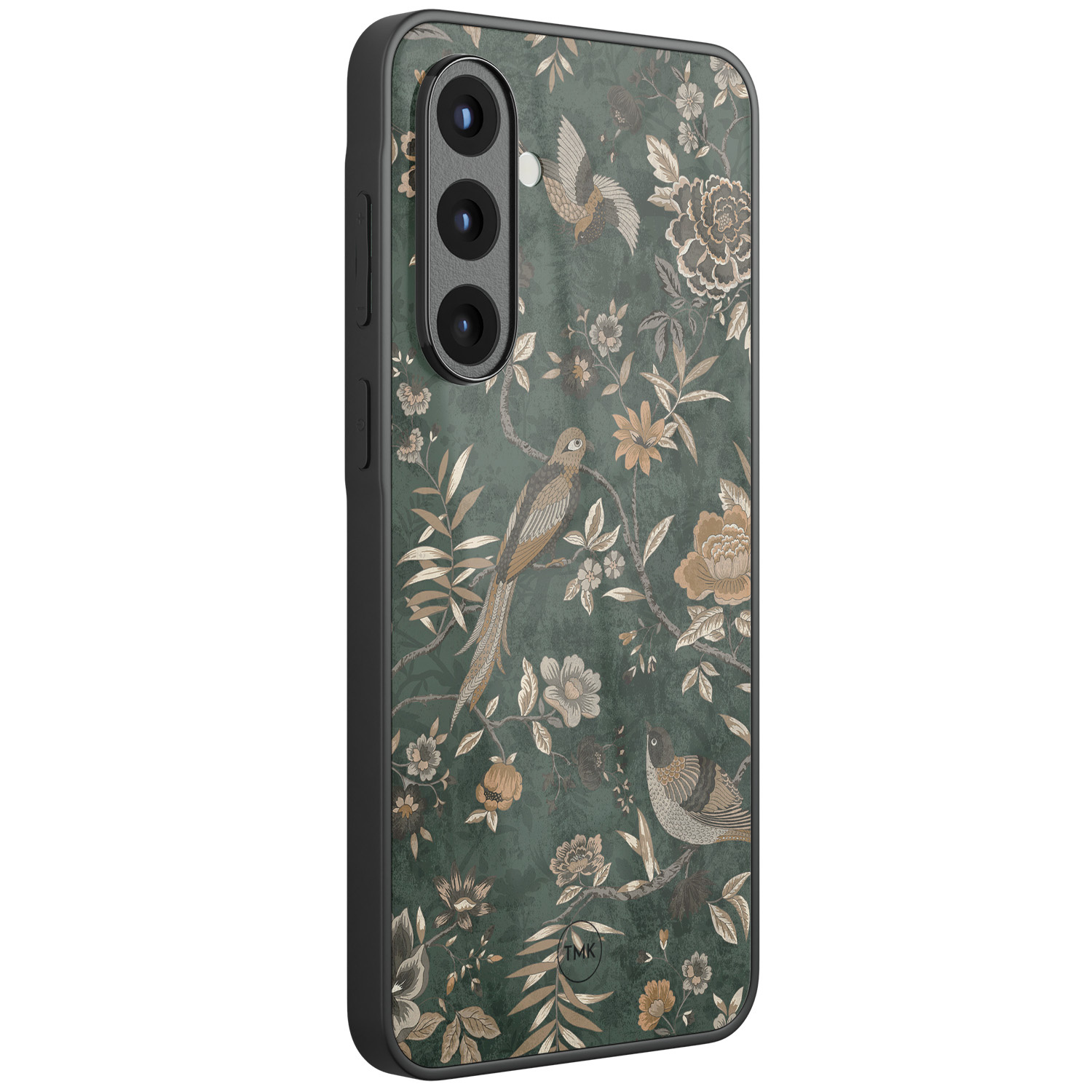 TMK Samsung Galaxy A57 glazen hardcase - Khaki golden flowers