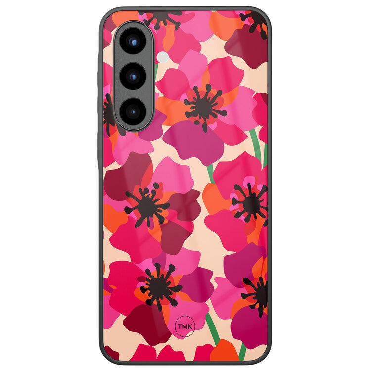 TMK Samsung Galaxy A57 glazen hardcase - Pink floral bliss