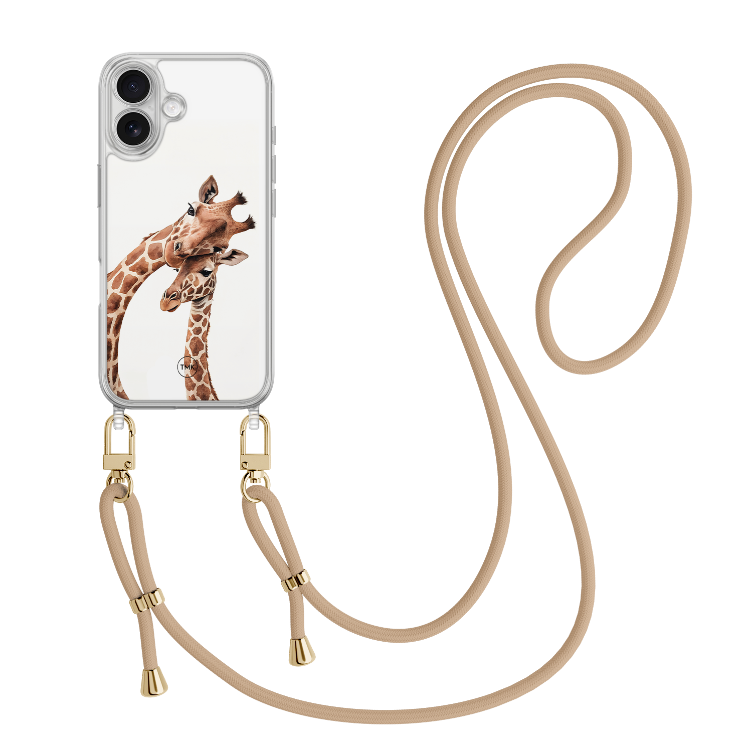 Casevibes iPhone 17 hoesje met beige koord - Giraffen