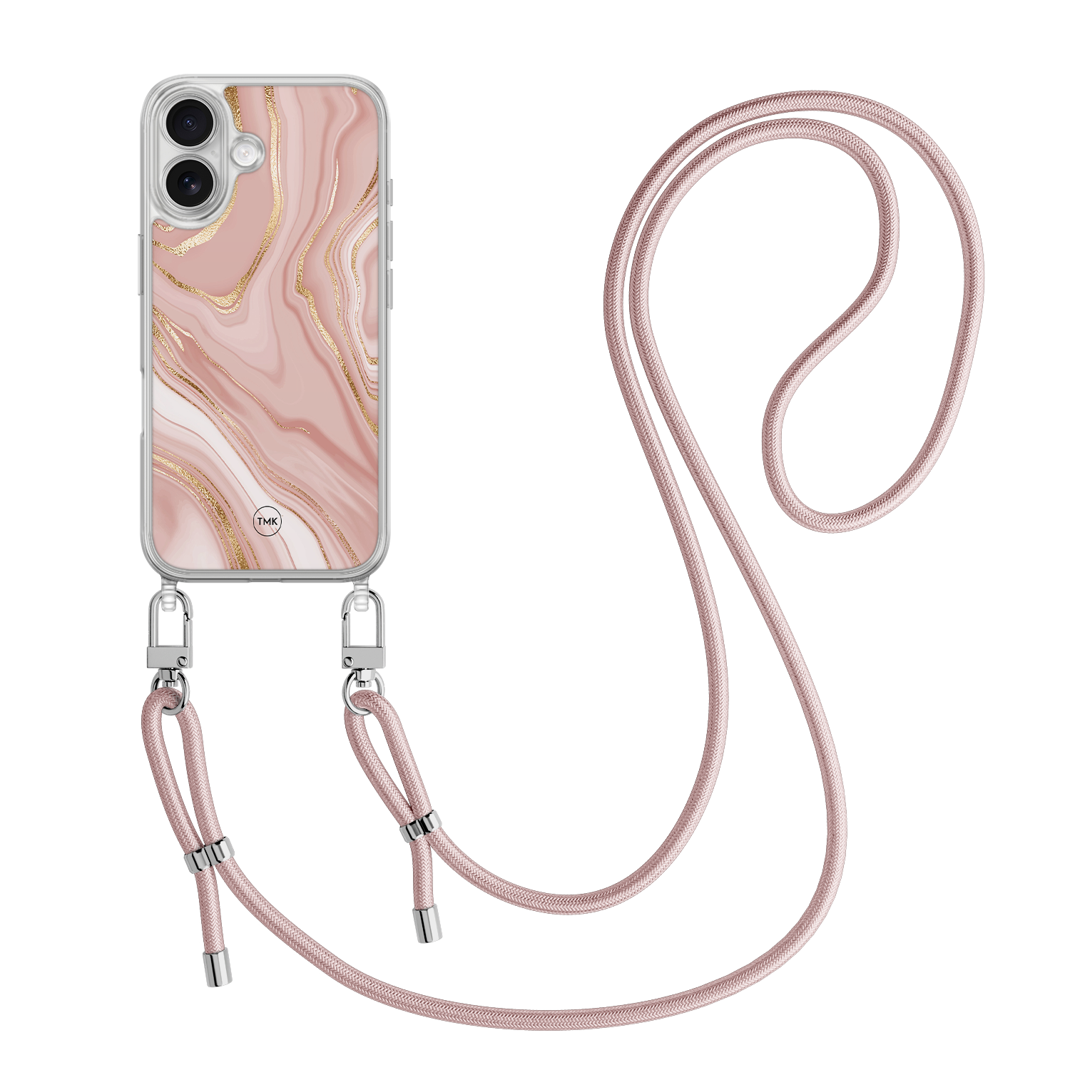 Casevibes iPhone 17 hoesje met rosegoud koord - Rose marble