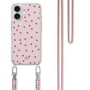 Casevibes iPhone 17 hoesje met rosegoud koord - Cute hearts