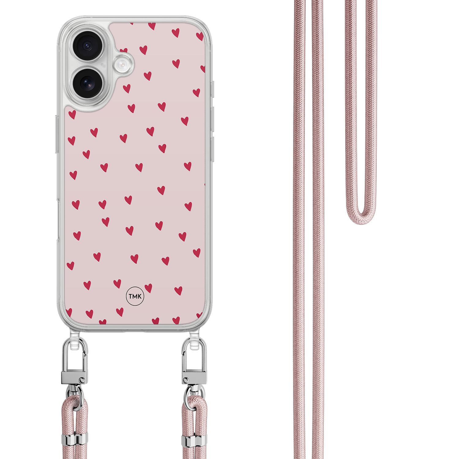 Casevibes iPhone 17 hoesje met rosegoud koord - Cute hearts