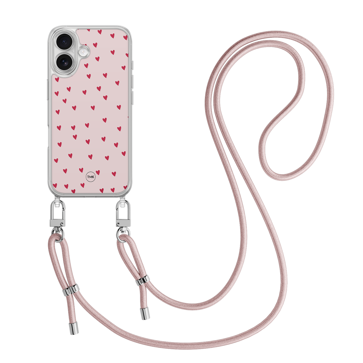 Casevibes iPhone 17 hoesje met rosegoud koord - Cute hearts