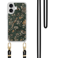 Casevibes iPhone 17 hoesje met groen koord - Khaki golden flowers