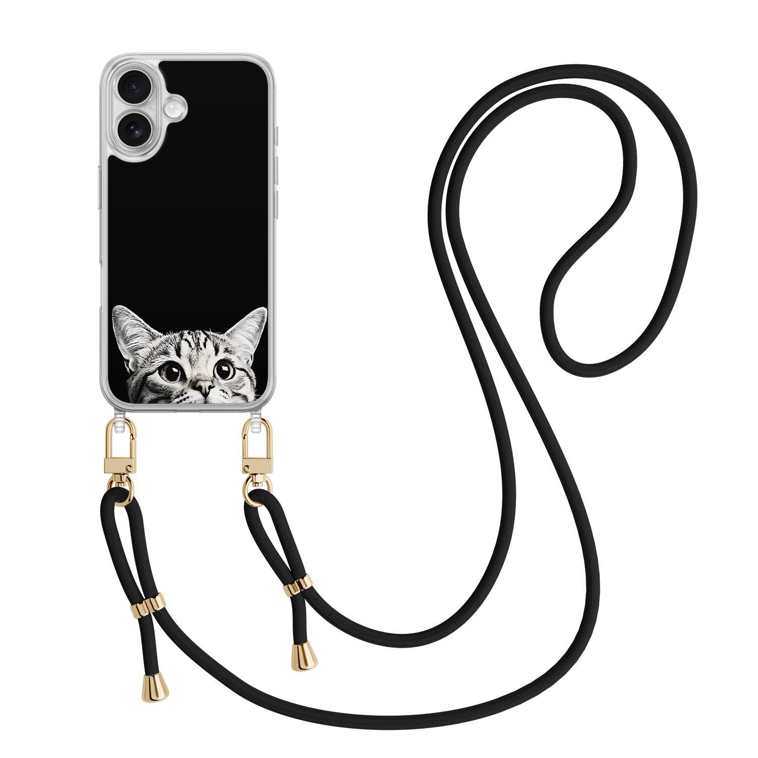 Casevibes iPhone 17 hoesje met zwart koord - Kat kiekeboe