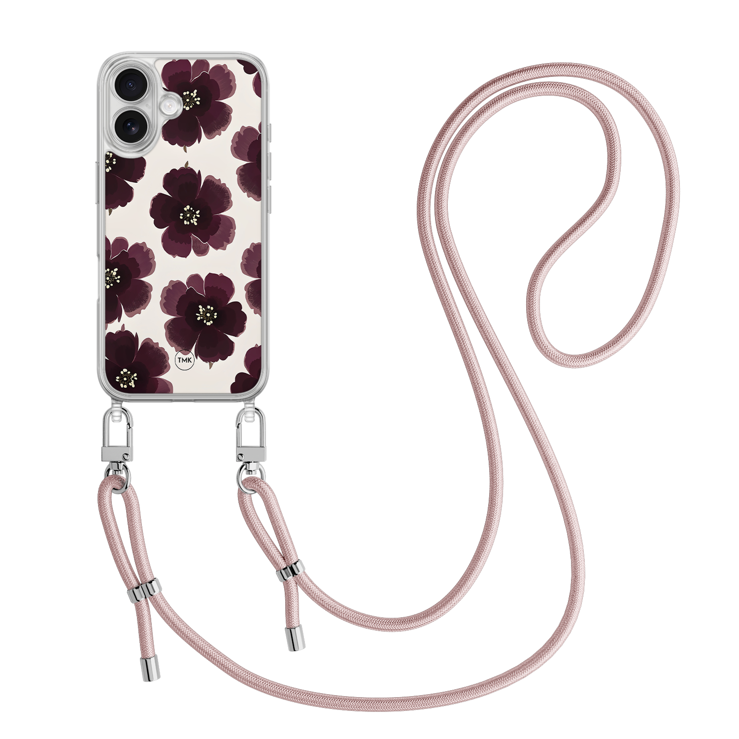 Casevibes iPhone 17 hoesje met zwart koord - Burgundy flowers