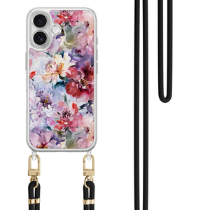 Casevibes iPhone 17 hoesje met rosegoud koord - Bloemen acryl