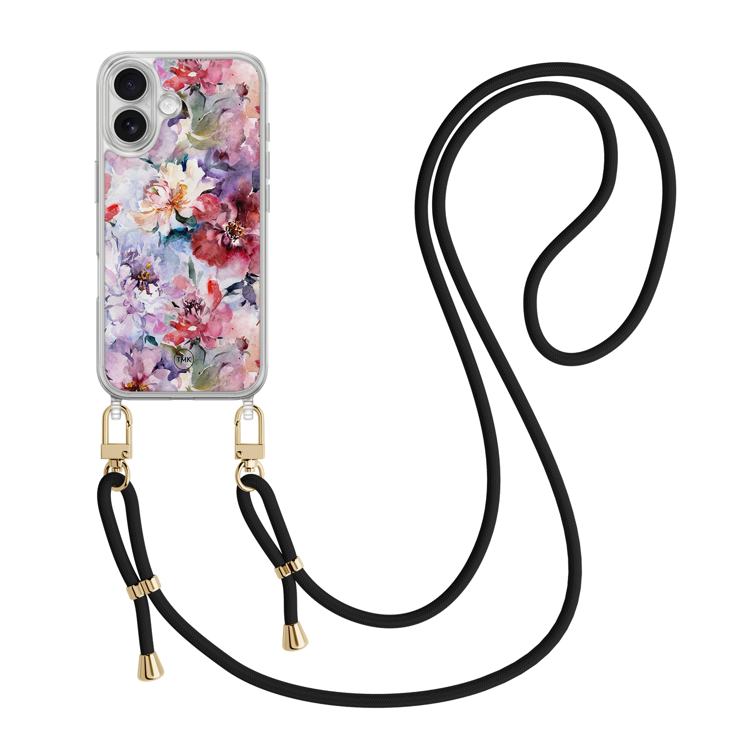 Casevibes iPhone 17 hoesje met rosegoud koord - Bloemen acryl