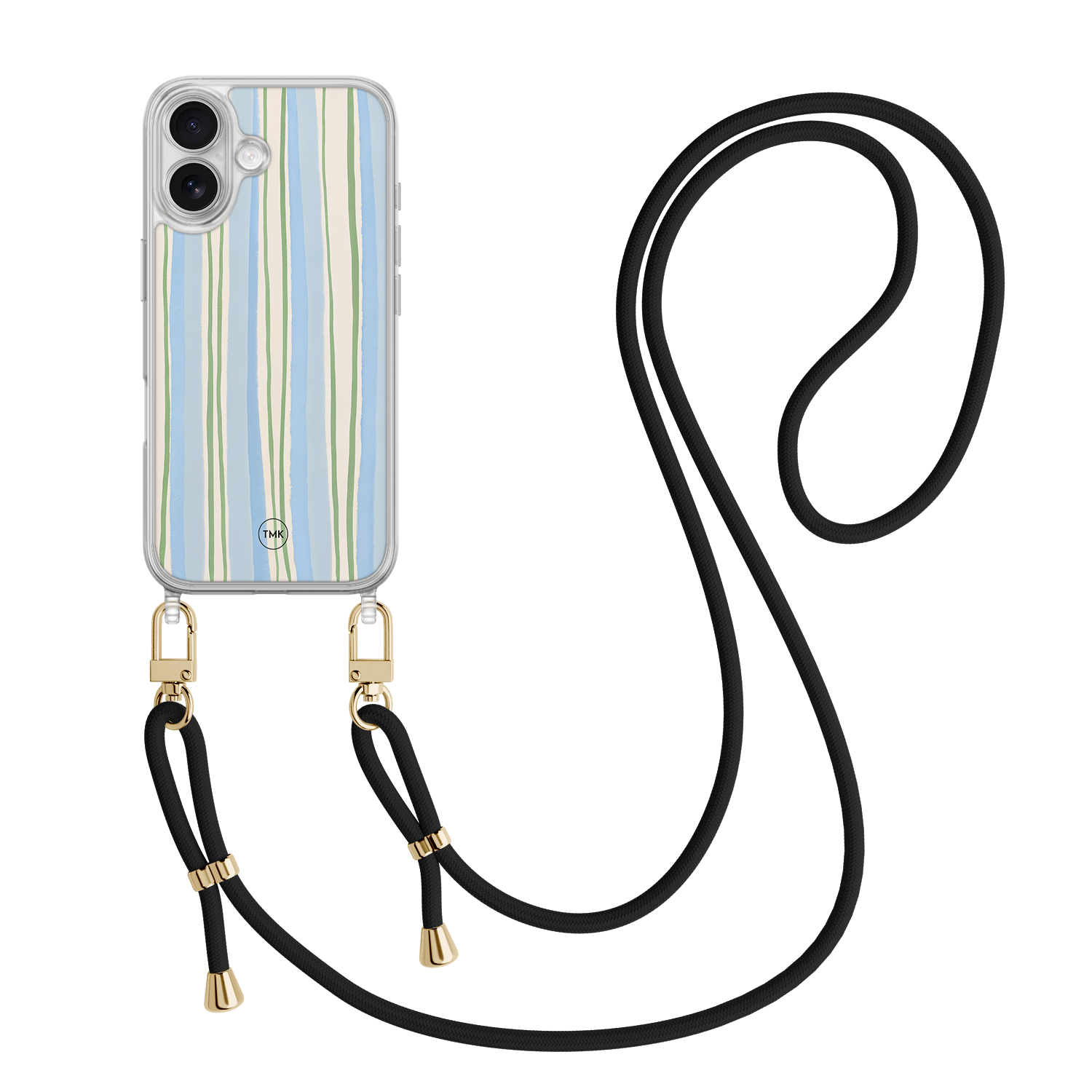 Casevibes iPhone 17 hoesje met zwart koord - Pastelblauwe strepen