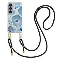 Casevibes Samsung Galaxy S26 hoesje met zwart koord - Blauw bloemenveld