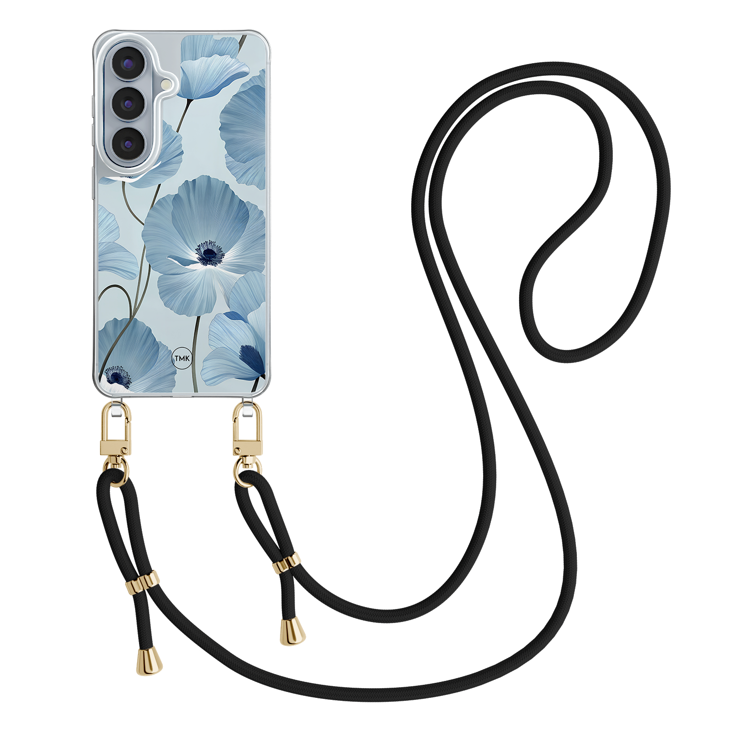 Casevibes Samsung Galaxy S26 hoesje met zwart koord - Blauw bloemenveld
