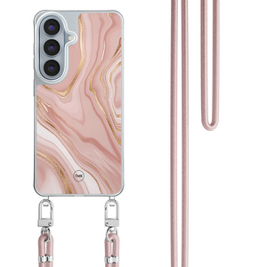 Casevibes Samsung Galaxy S26 hoesje met rosegoud koord - Rose marble