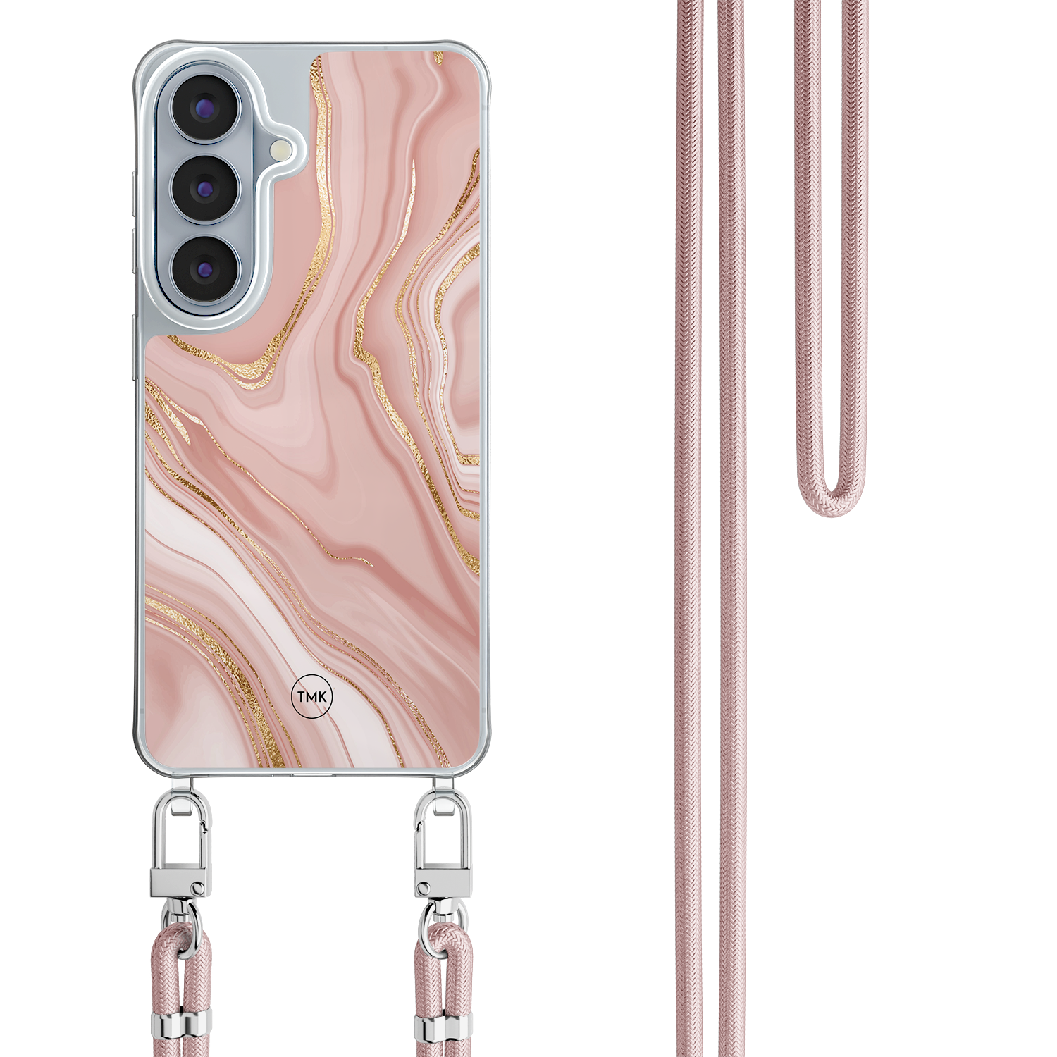 Casevibes Samsung Galaxy S26 hoesje met rosegoud koord - Rose marble