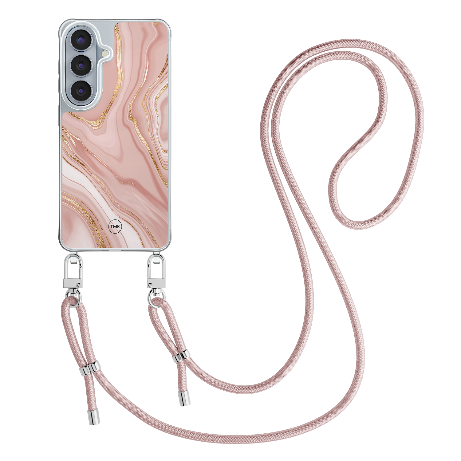 Casevibes Samsung Galaxy S26 hoesje met rosegoud koord - Rose marble