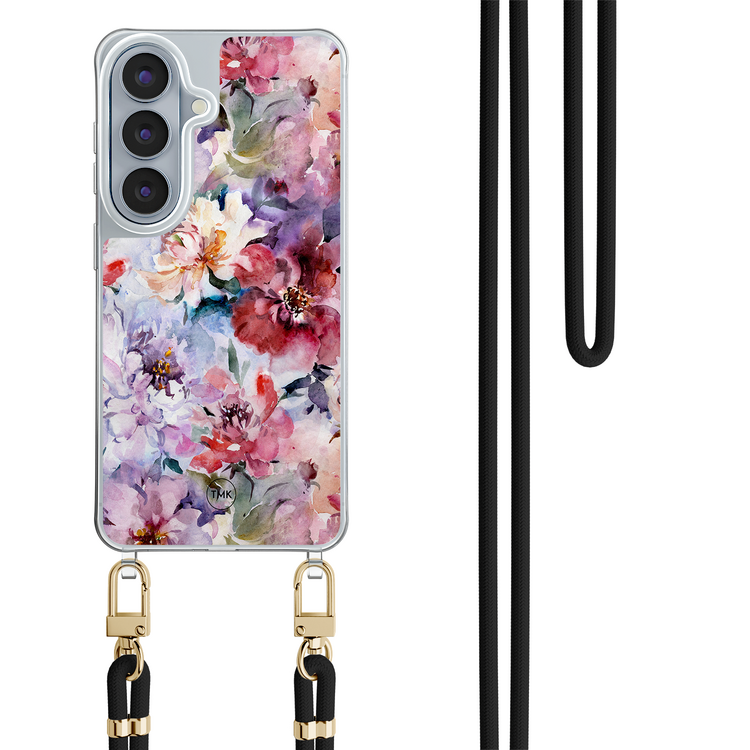 Casevibes Samsung Galaxy S26 hoesje met rosegoud koord - Bloemen acryl