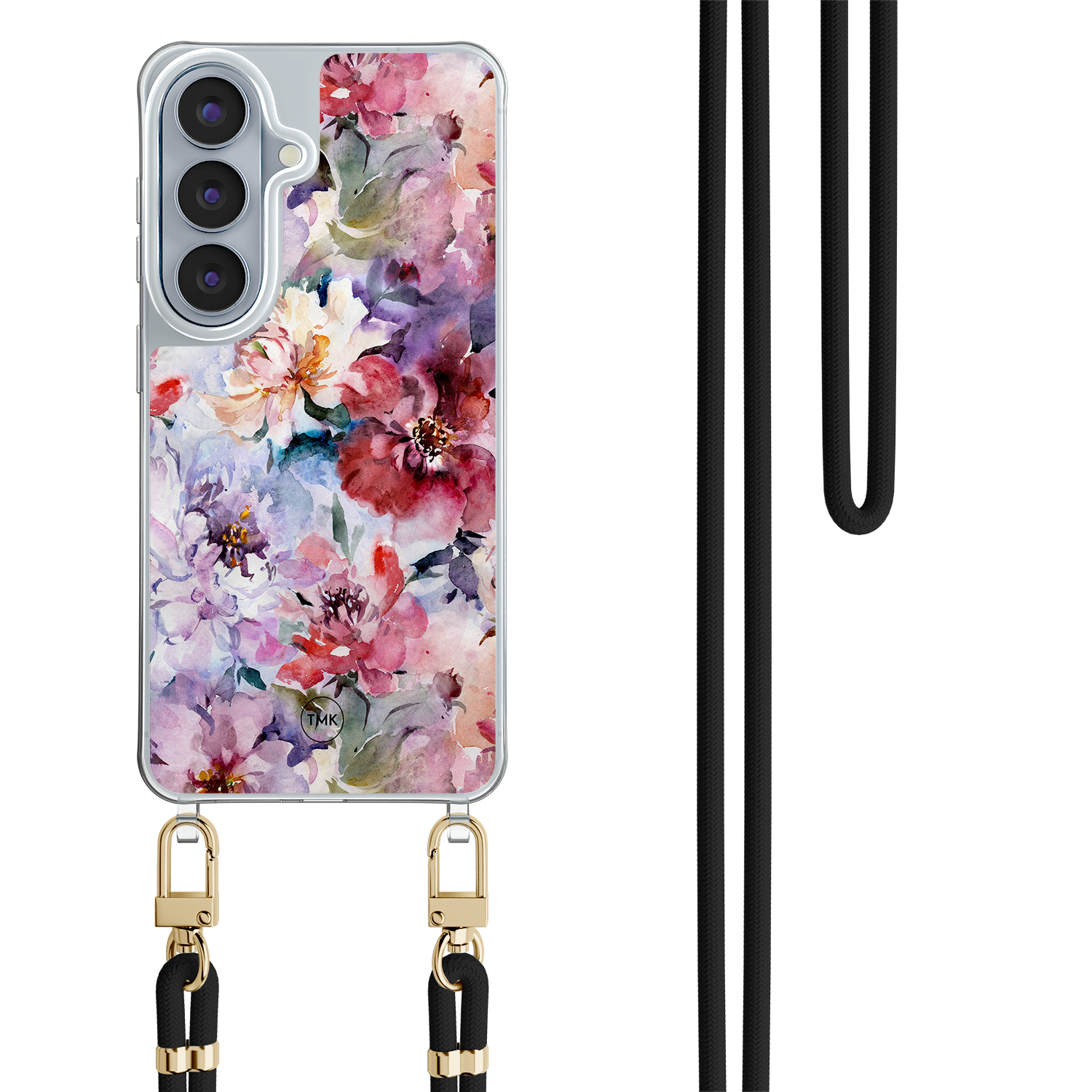 Casevibes Samsung Galaxy S26 hoesje met rosegoud koord - Bloemen acryl