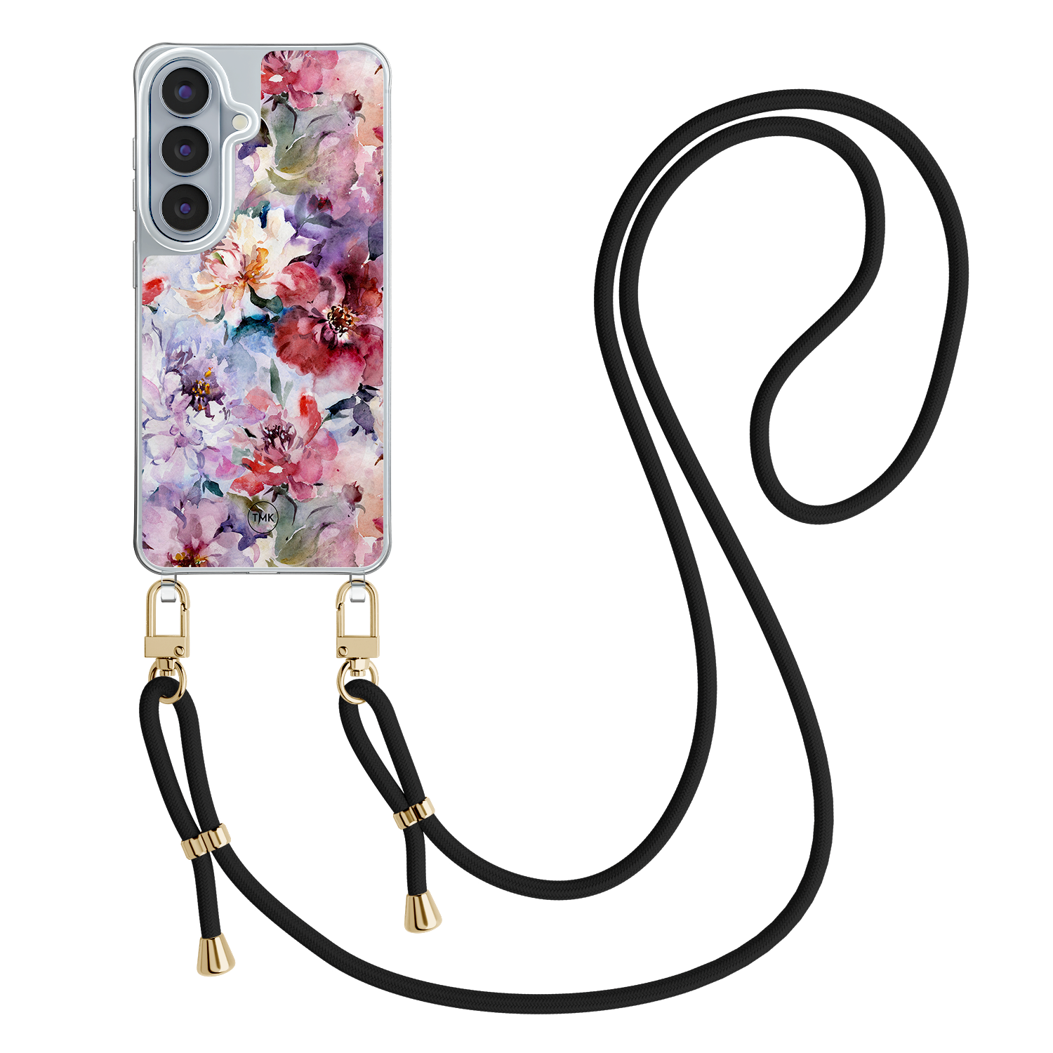 Casevibes Samsung Galaxy S26 hoesje met rosegoud koord - Bloemen acryl