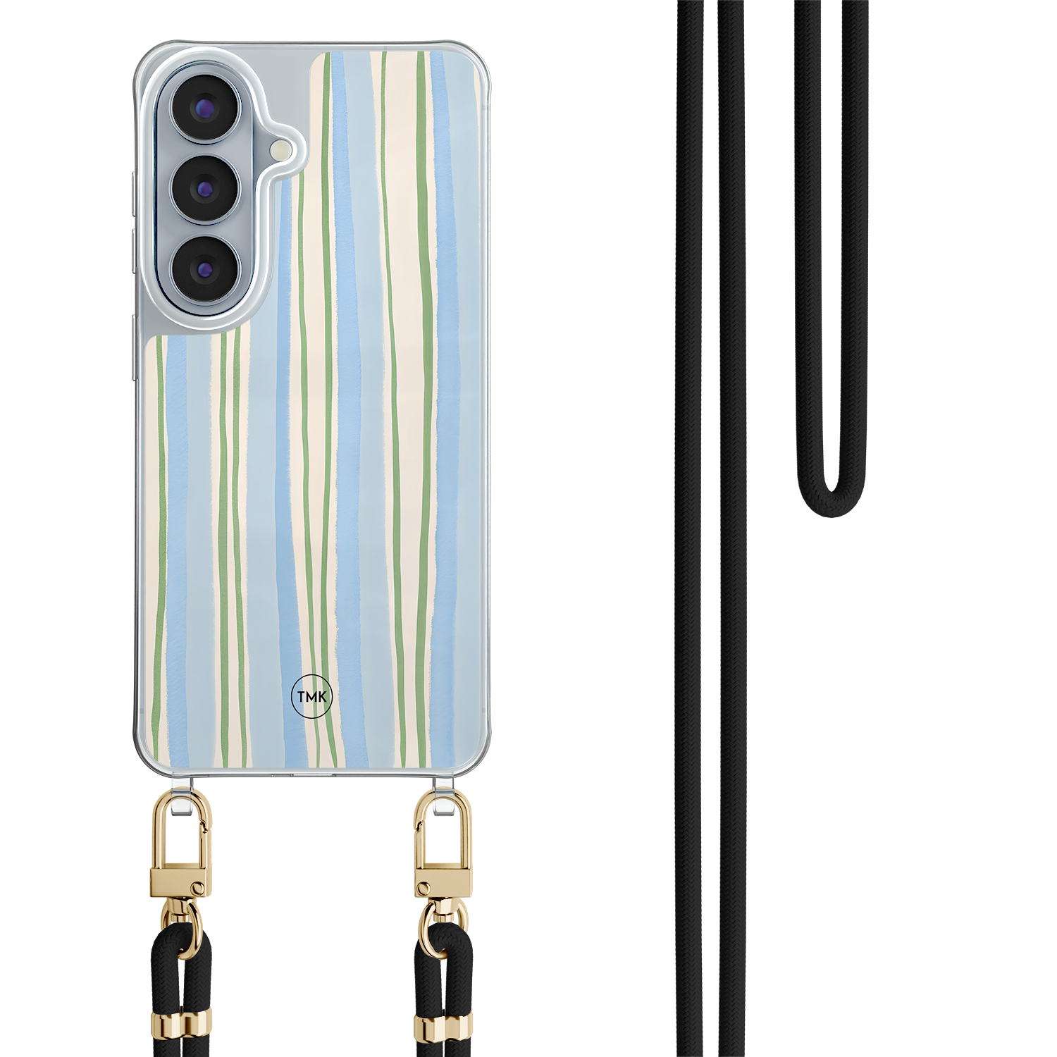 Casevibes Samsung Galaxy S26 hoesje met zwart koord - Pastelblauwe strepen