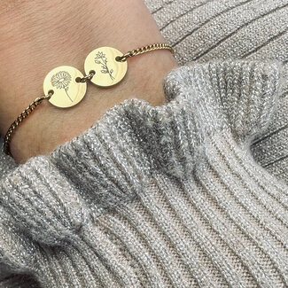 Twee coin armband met geboortebloemen