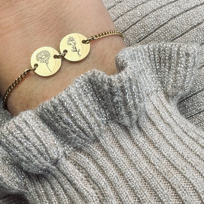 Twee coin armband met geboortebloemen