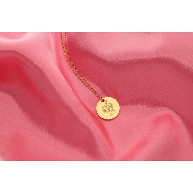 Coin ketting met geboortebloemen boeket