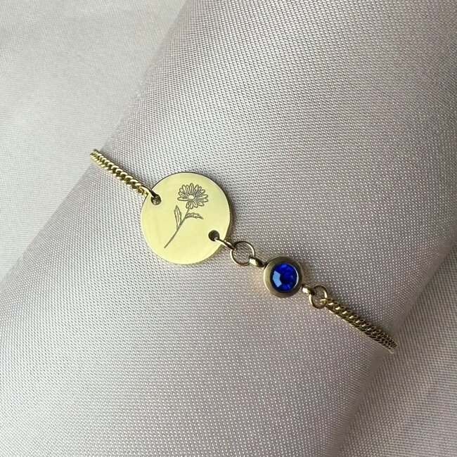 Coin armband met geboortebloem en geboortesteen