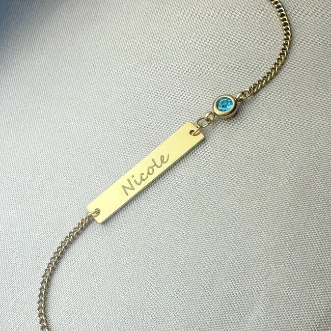Bar armband met naam en geboortesteen
