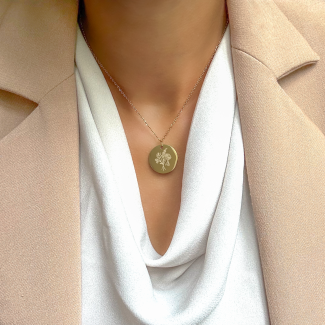 Coin ketting met geboortebloemen boeket