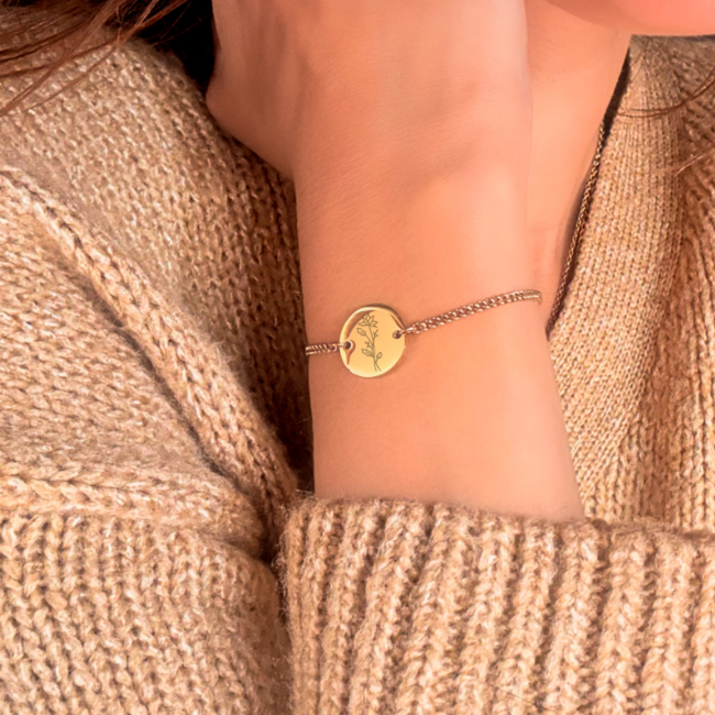 Coin armband met geboortebloem