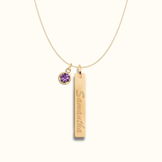 Verticale bar ketting met naam en geboortesteen
