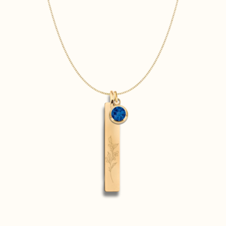 Verticale bar ketting met geboortebloem en geboortesteen