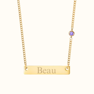 Bar ketting met naam en geboortesteen