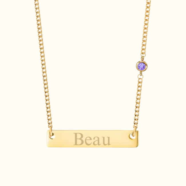 Bar ketting met naam en geboortesteen