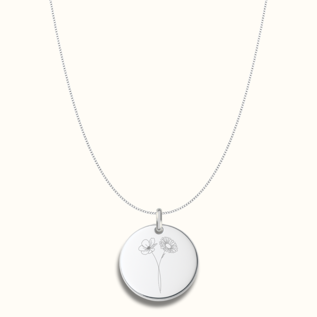 Coin ketting met geboortebloemen boeket