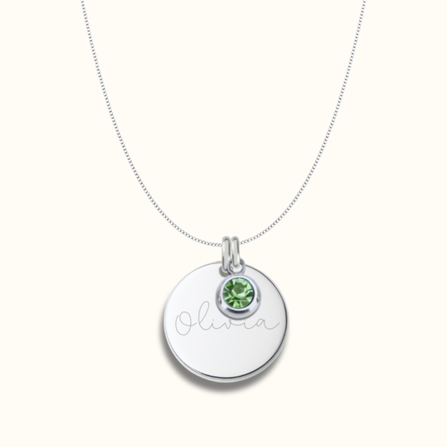 Coin ketting met naam en geboortesteen