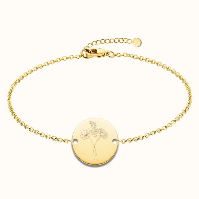Coin armband met geboortebloemen boeket