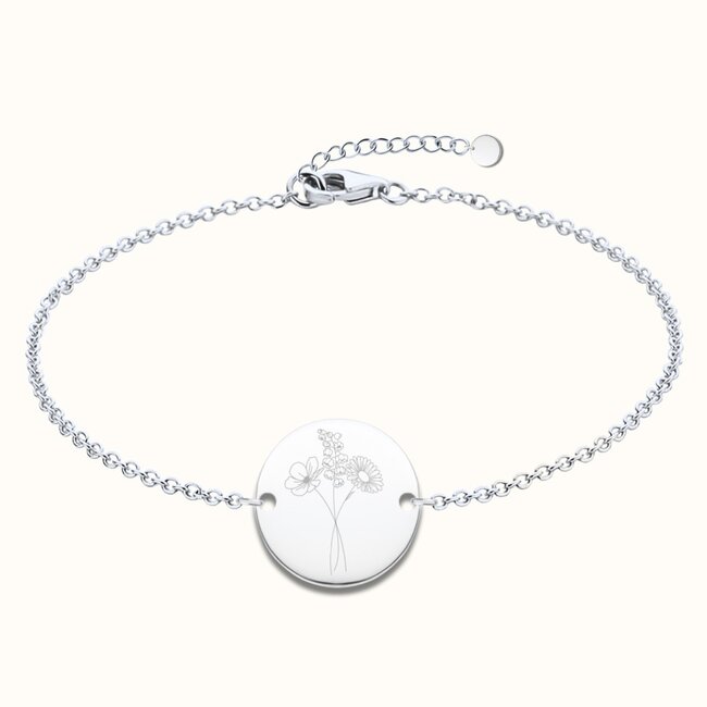 Coin armband met geboortebloemen boeket