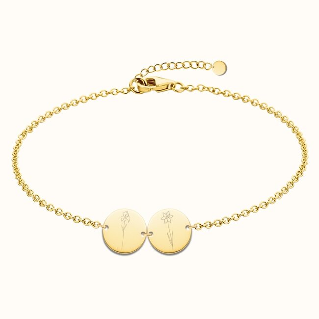 Twee coin armband met geboortebloemen