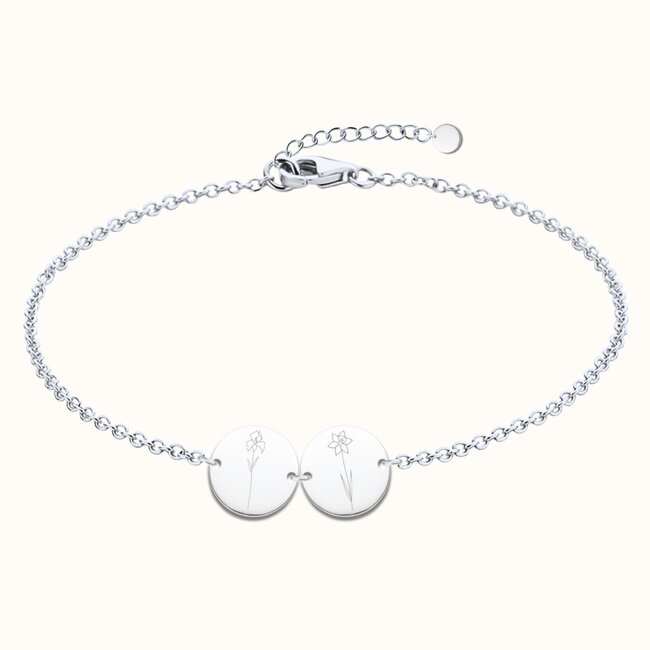 Twee coin armband met geboortebloemen
