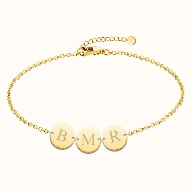 Drie coin armband met initialen