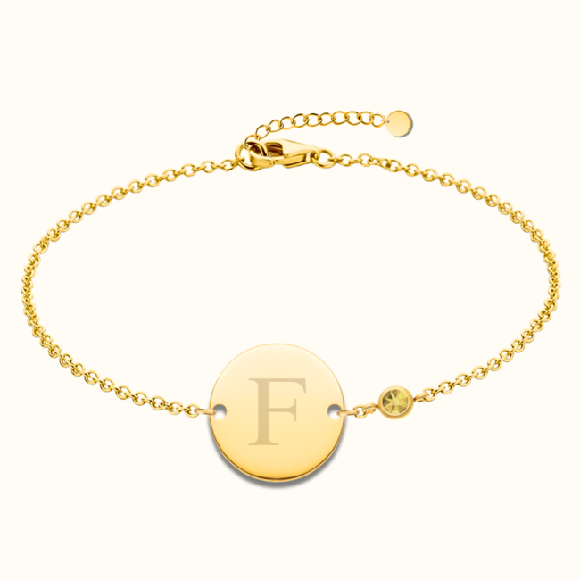 Coin armband met initiaal en geboortesteen