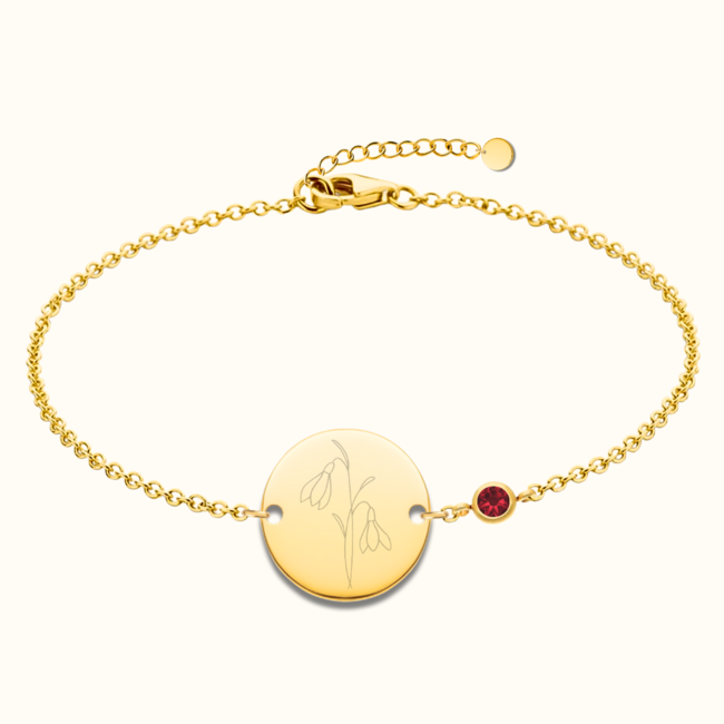 Coin armband met geboortebloem en geboortesteen
