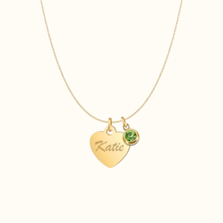 Hartjes ketting met naam en geboortesteen